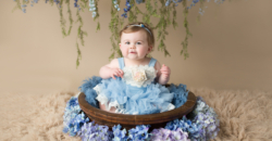 baby girl blue flowers garden sitter elegant stunning beautiful Dallas photography