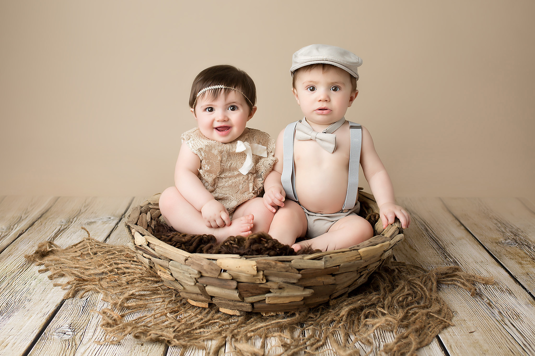 twins baby girl boy retro rustic classic Southlake photography