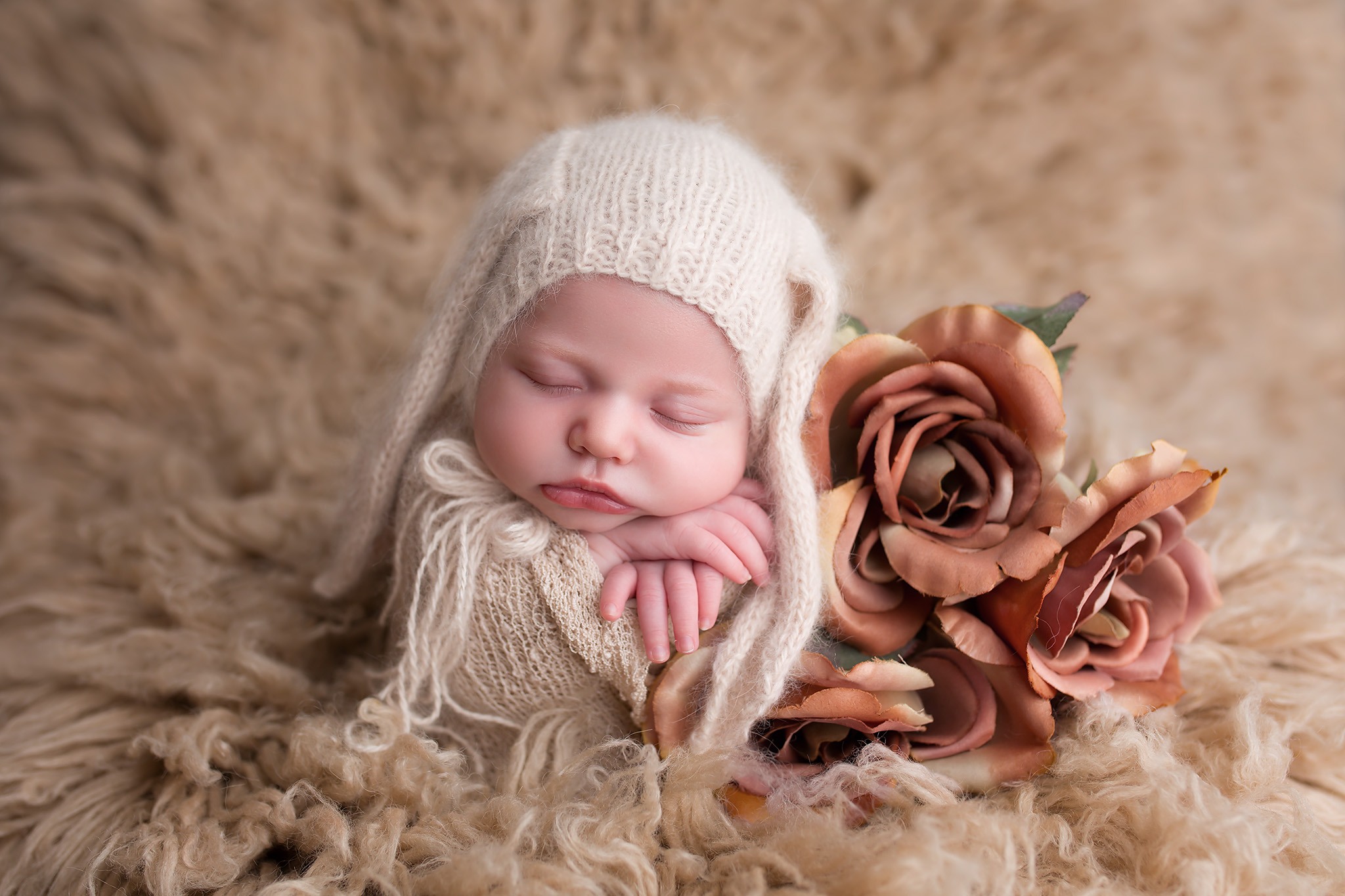 newborn baby girl bunny neutral sophistication Fort Worth photography