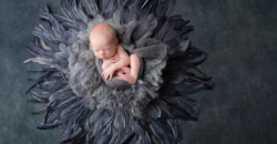 baby boy elegant sophisticated simple eye-catching grey feathers Dallas photography