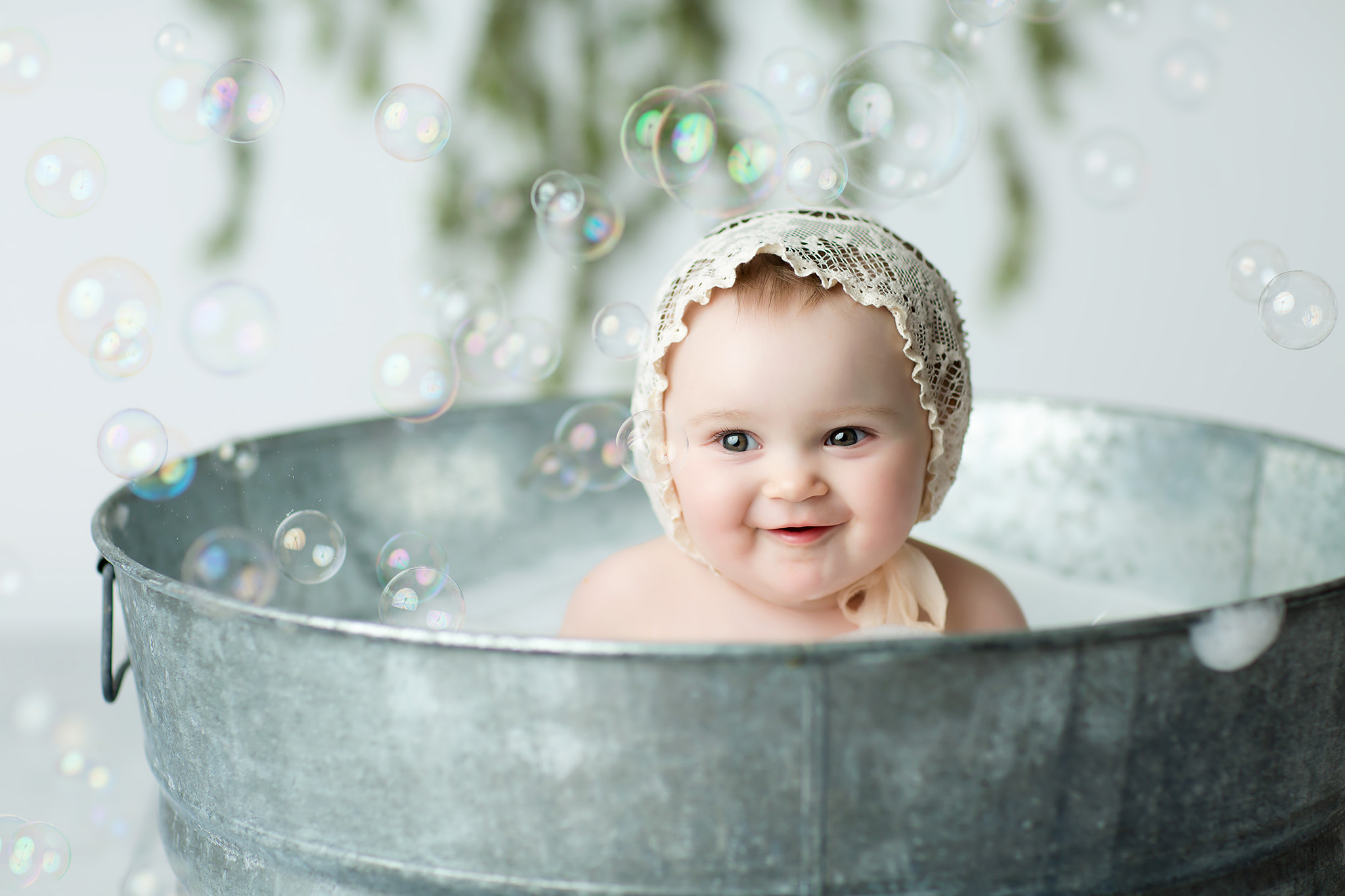 baby girl vintage bubble bath one year dallas photographer