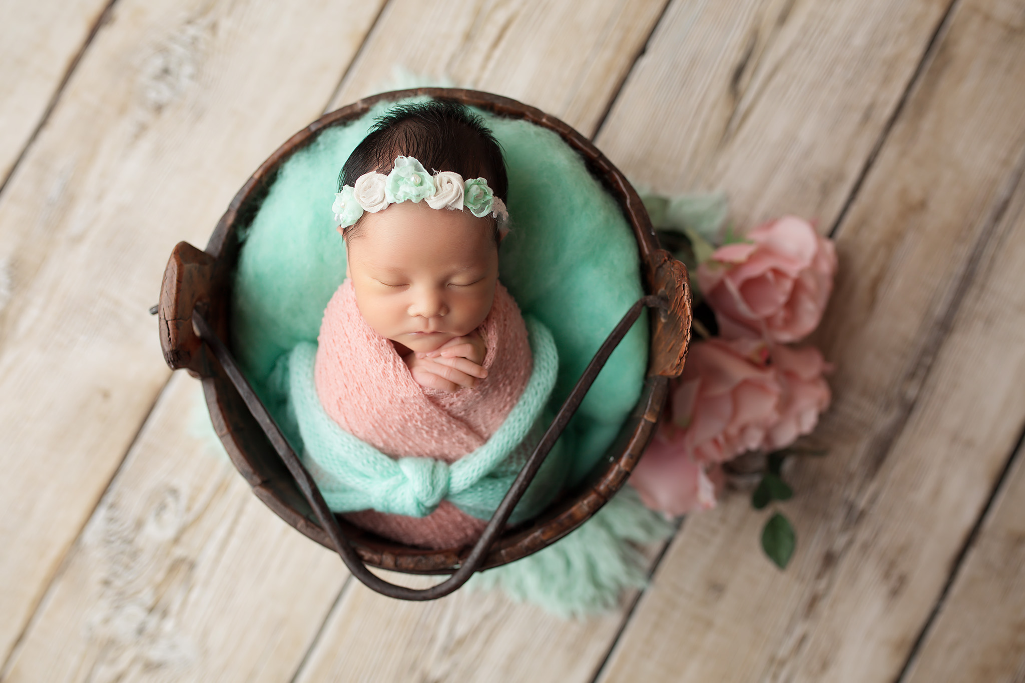 newborn baby girl classic elegant pink teal beautiful Colleyville photography