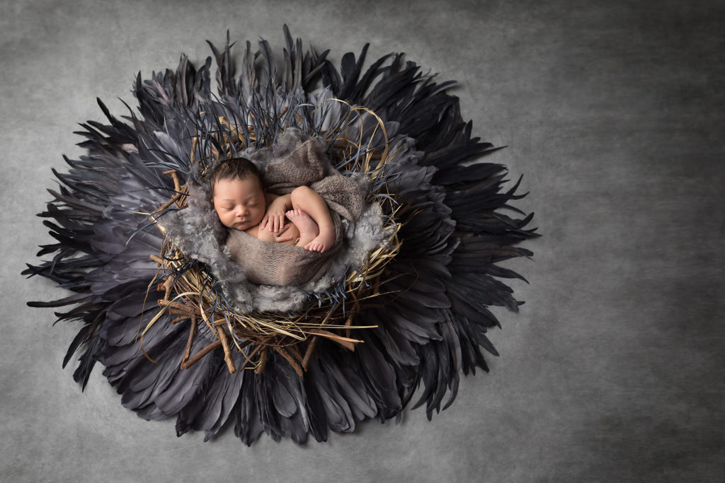 native american themed newborn session with feathers