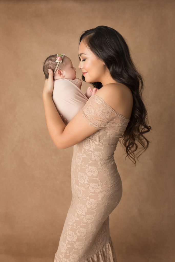 newborn photographer dallas mother daughter beige