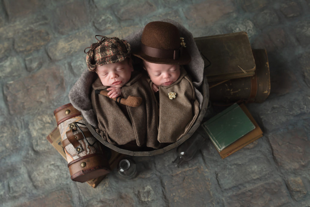 sherlock and Holmes newborn costumes dallas newborn photographer