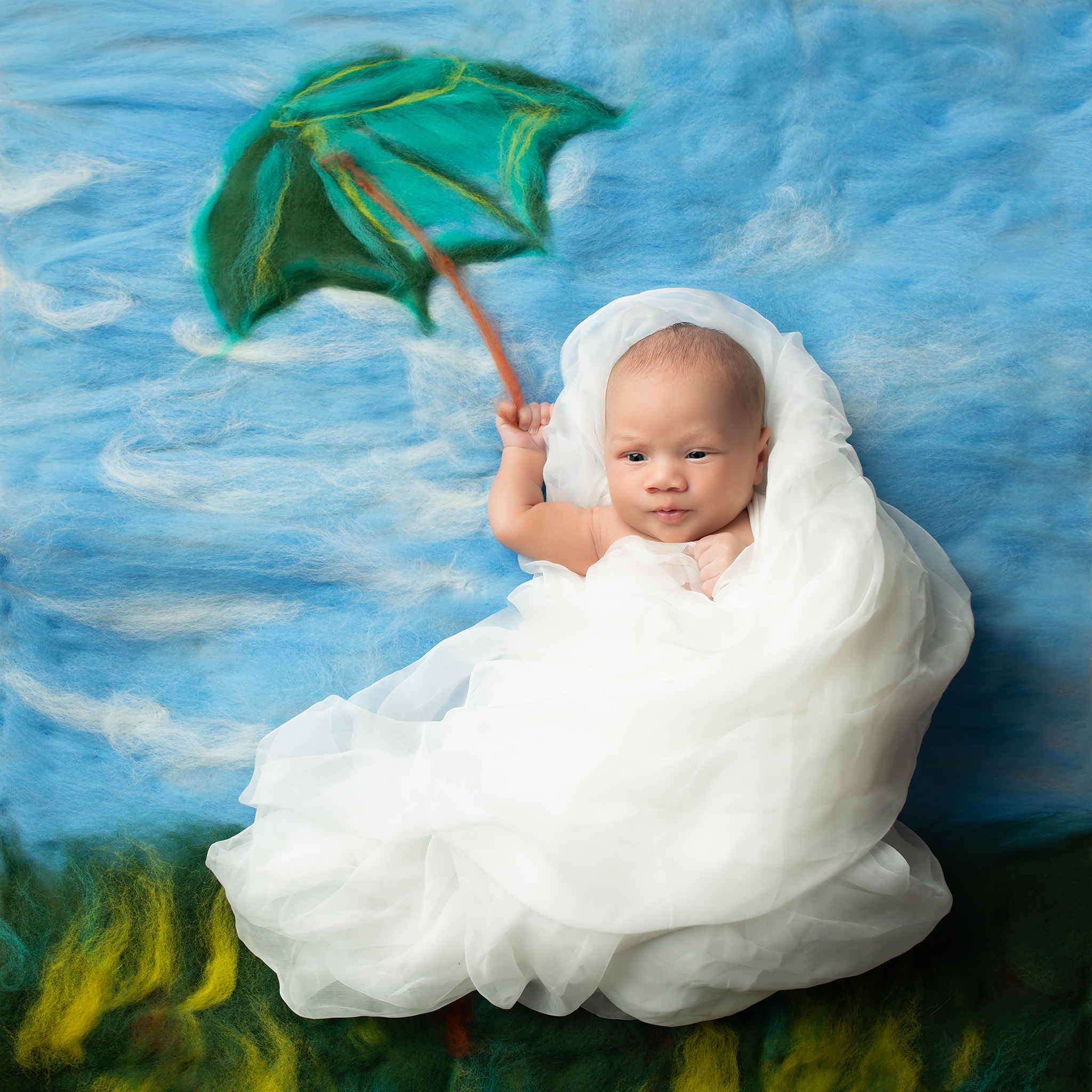lady with a parasol inspired newborn picture
