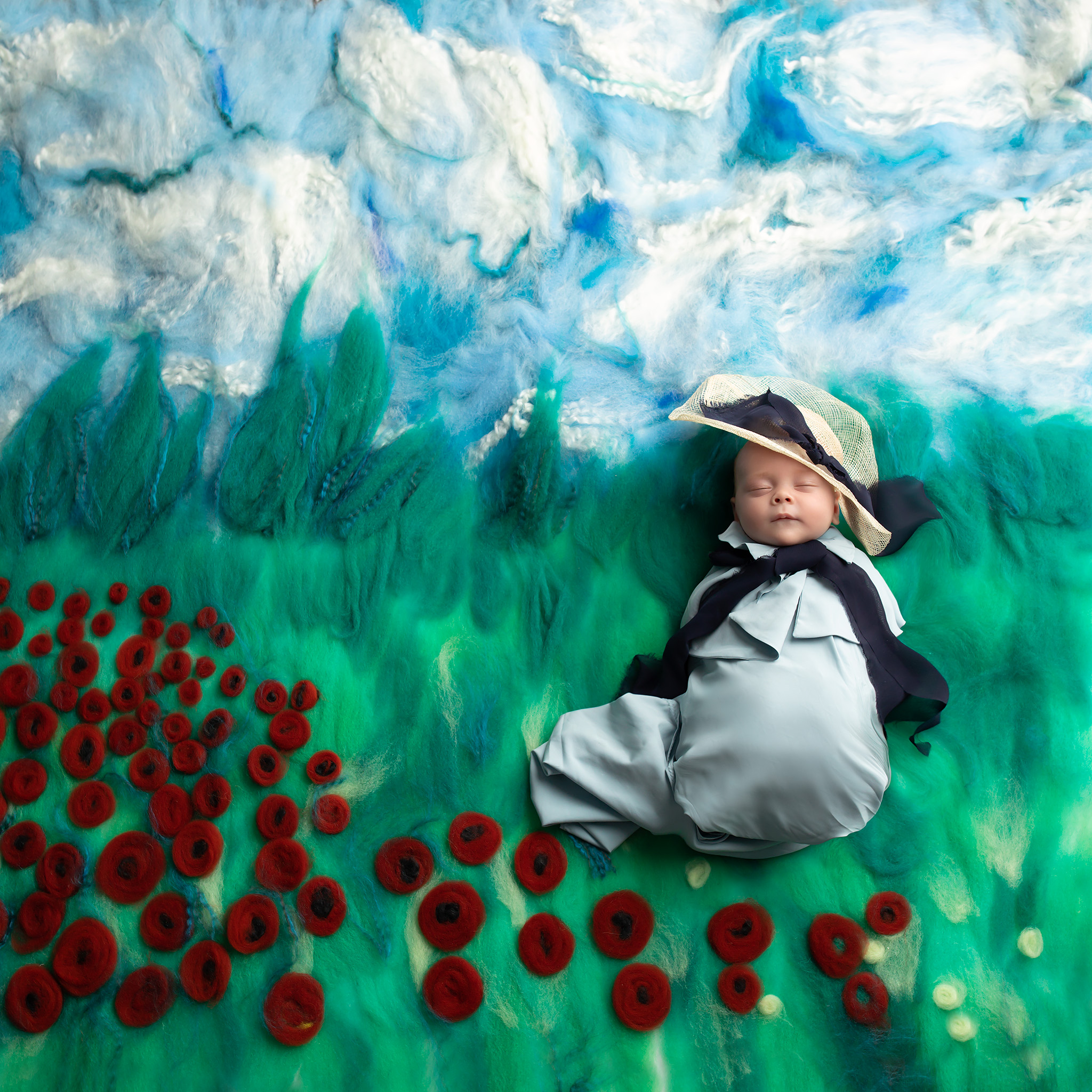 Van Gogh poppy field inspired newborn picture