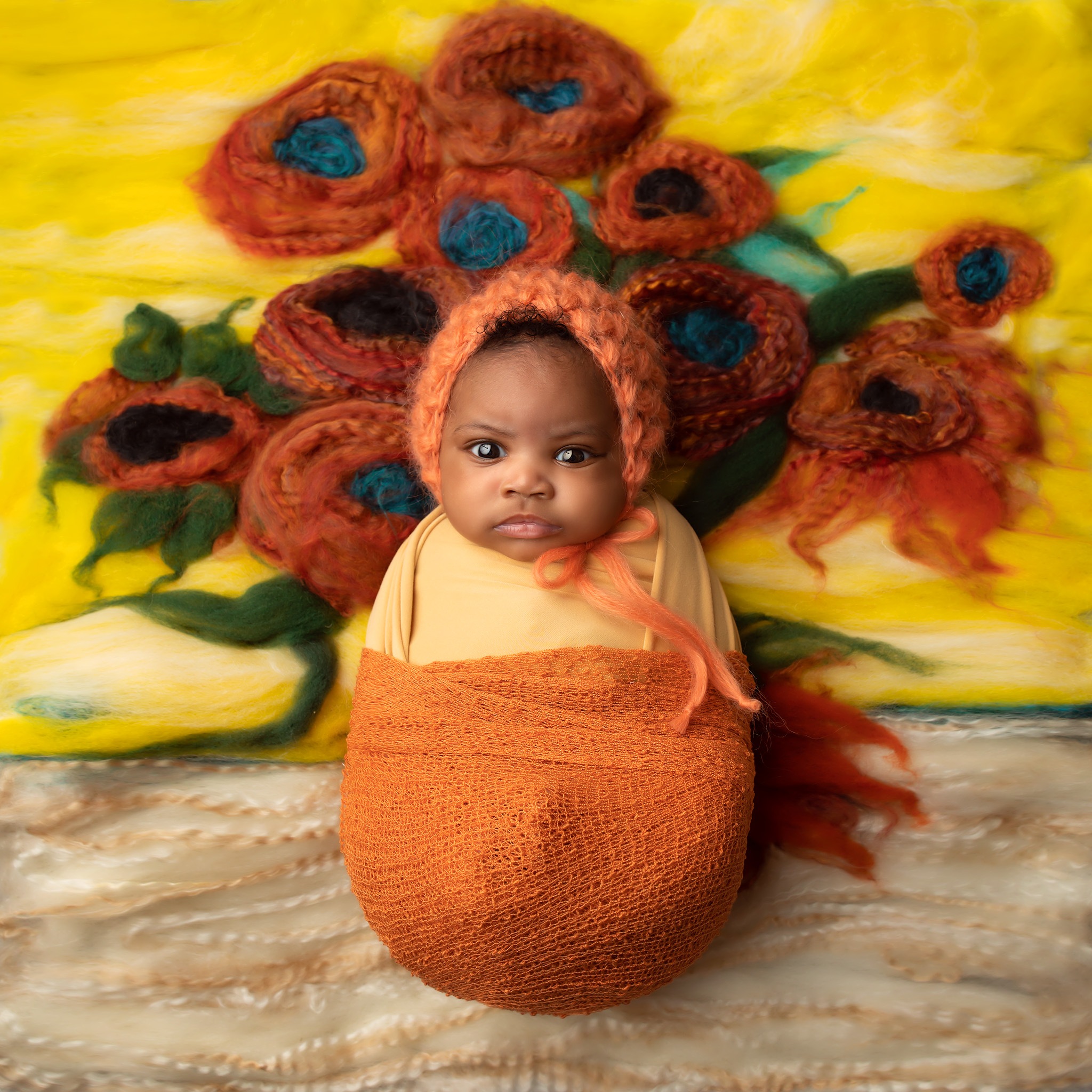 Van Gogh sunflowers inspired newborn photos
