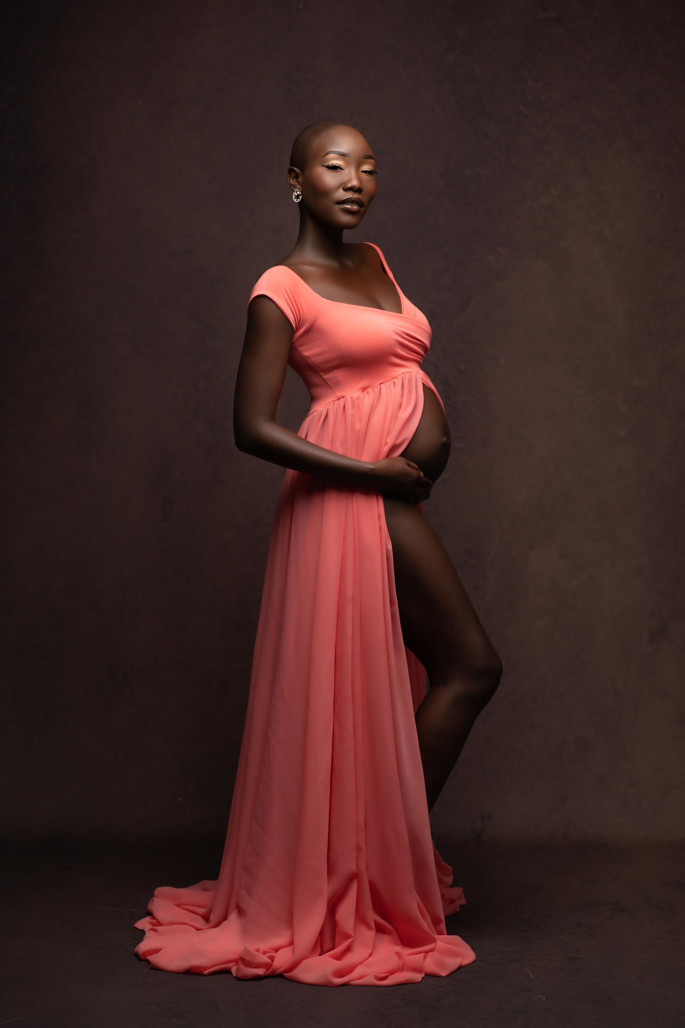 coral pink maternity gown