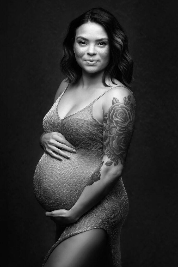 black and white maternity portrait