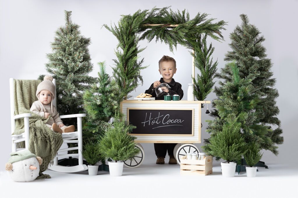 Personalized holiday setup for sibling photos.